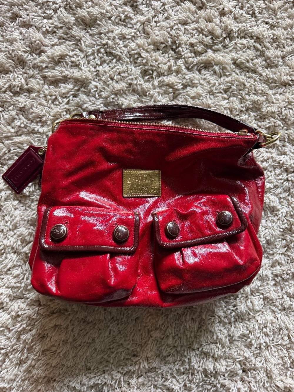 Coach Poppy Glam 16103 Red Patent Leather Shoulder Bag Y2K